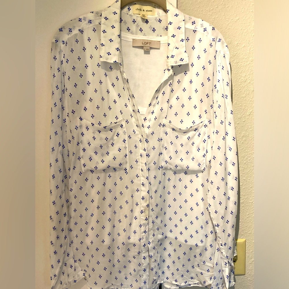 Cloth & Stone drapey is patterned button-down.